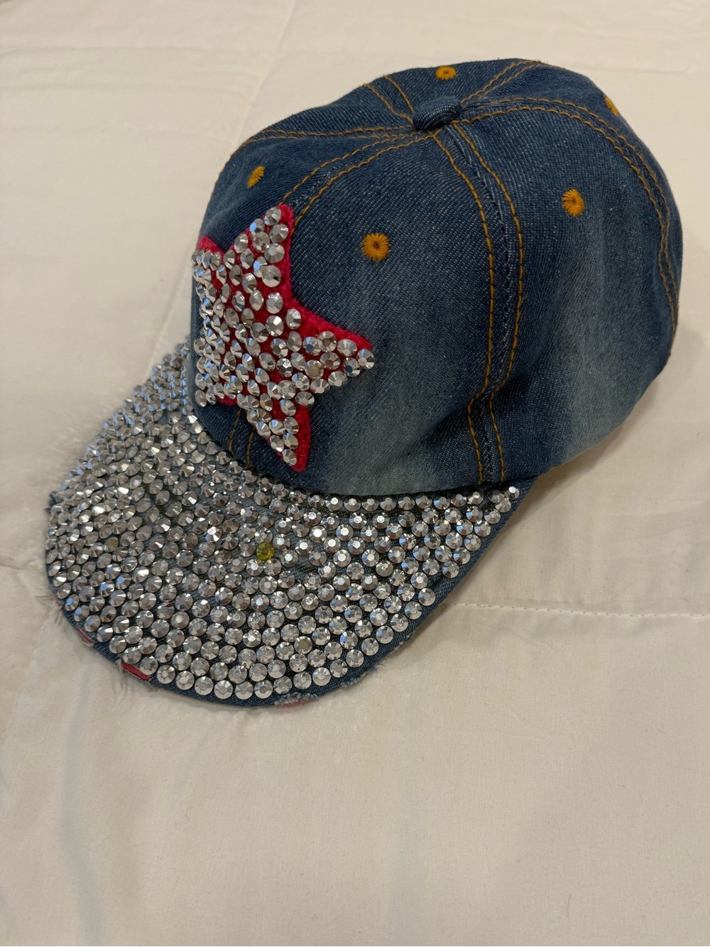 Magid Hats Distressed Denim Rhinestone Star Bling Baseball Cap Hat OS - Picture 2 of 5